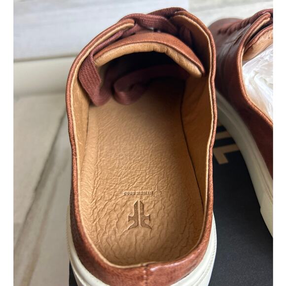 Frye Women's 7 cognac brown Ivy Low Lace Mule Leather lace up sneaker shoe new - Picture 7 of 9